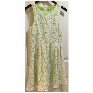 Petticoat Alley Kids Dress in White and Green Lace